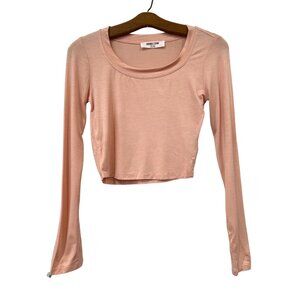 Double Zero Top Size Medium Long Sleeve Pullover Crop Scoop Neck Pale Pink Peach